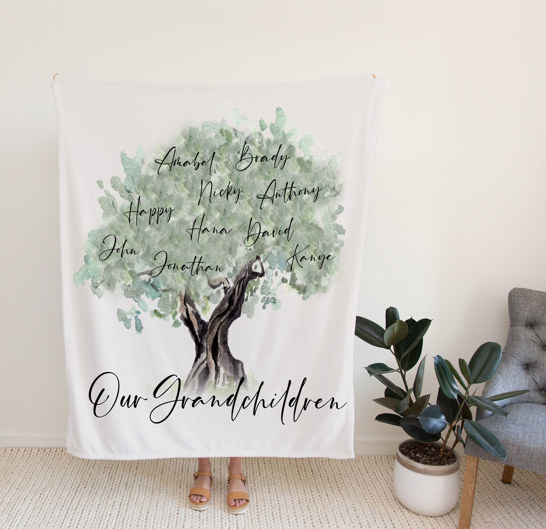 Personalized Family Tree Blanket, Custom Our Grandchildren Blanket, Gift From Kids To Grandparent, Mother's Day Gift.
