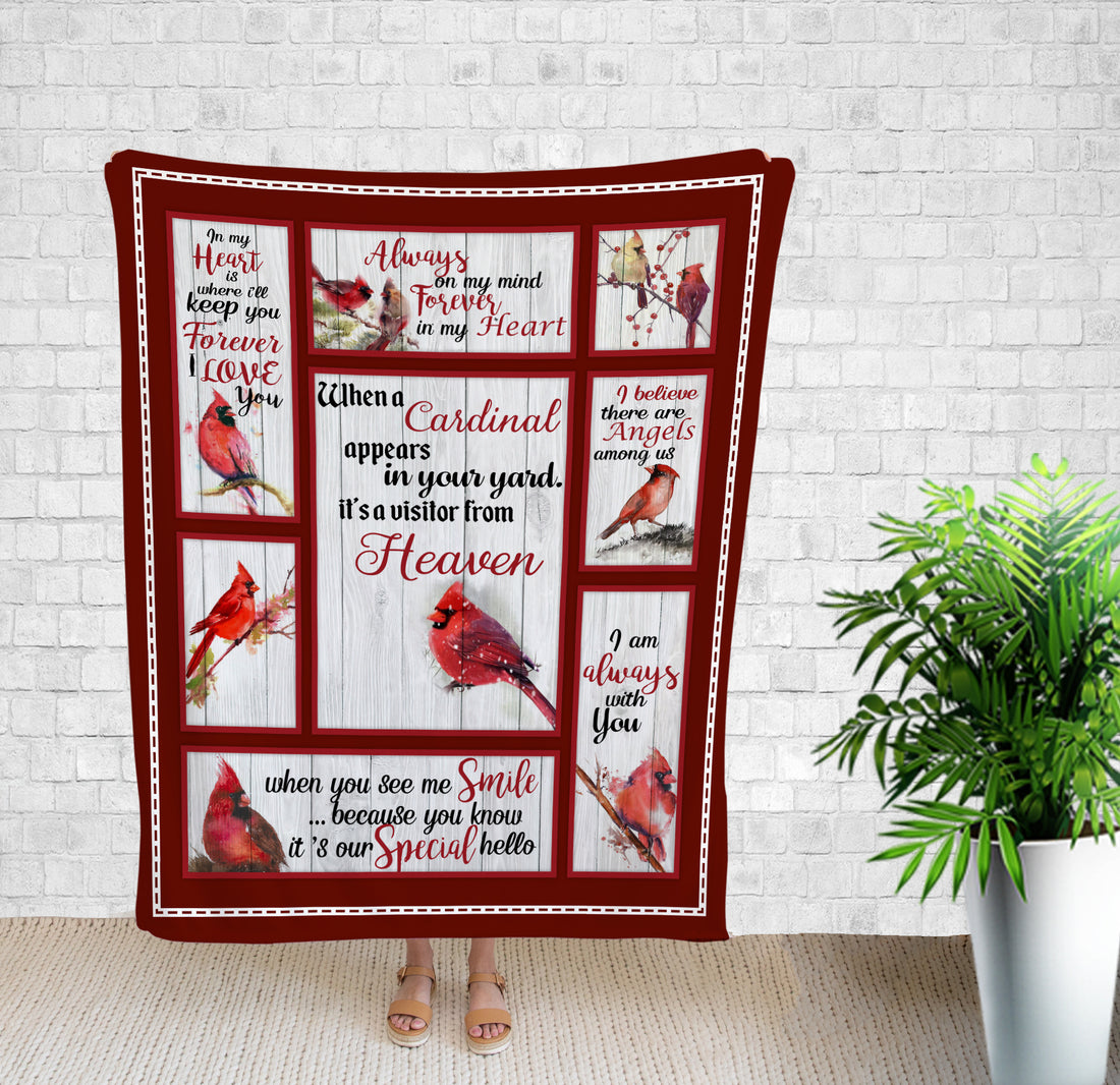 Blanket Design, When A Cardinal Appears In Your Yard Blanket, Cardinal Bird, Loss Of Love One, Rest In Peace, Fall Throw Blanket