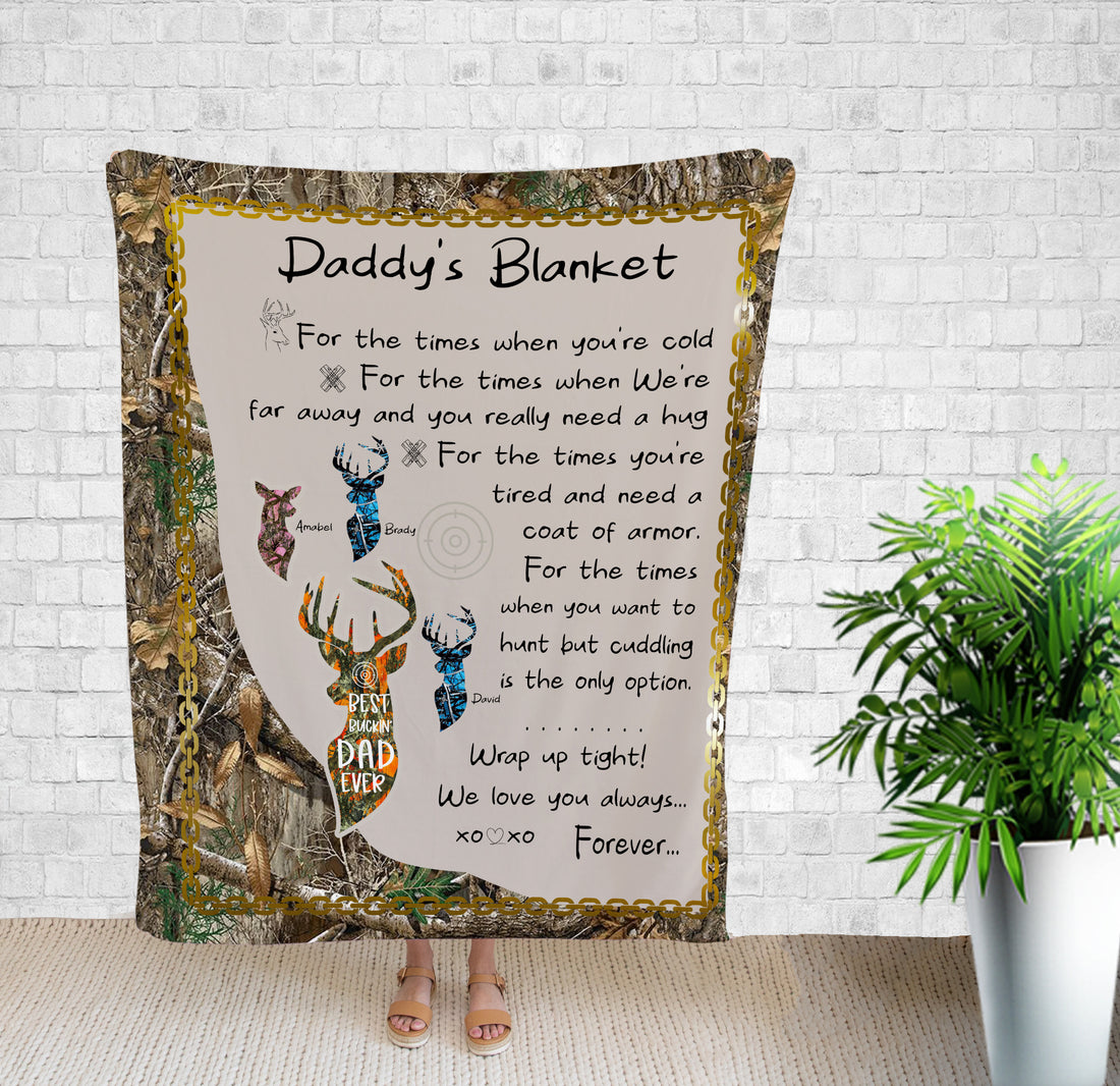 Blanket Customized, Daddy's Blanket, Custom Name, Deer Art, Deer Hunting, Dad Birthday Gift Ideas, Father's Day Gift, Fall Throw Blanket