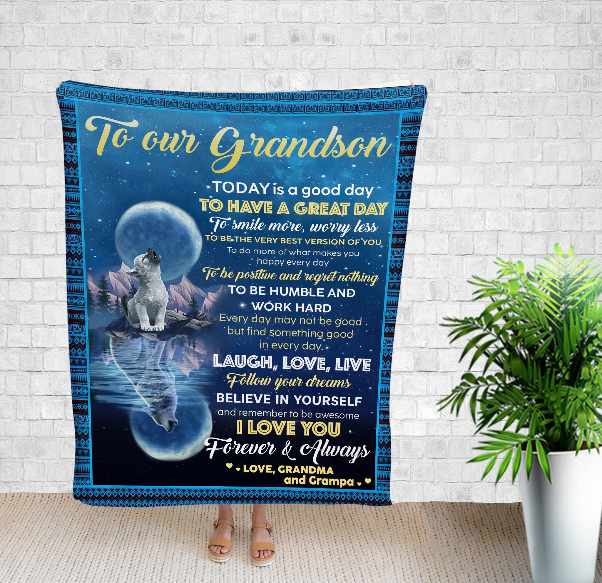 Blanket Customized, To Our Grandson Blanket, Grandson Gifts, Grandson And Grandma, Wolf Quotes, Wolf Art, Happy Birthday Grandson, Fall Throw Blanket