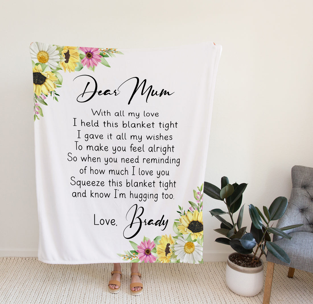 Custom Floral Blanket, Personalized Dear Mum With All My Love Blanket, Mother's Day Gift, Gift From Kids To Mother.