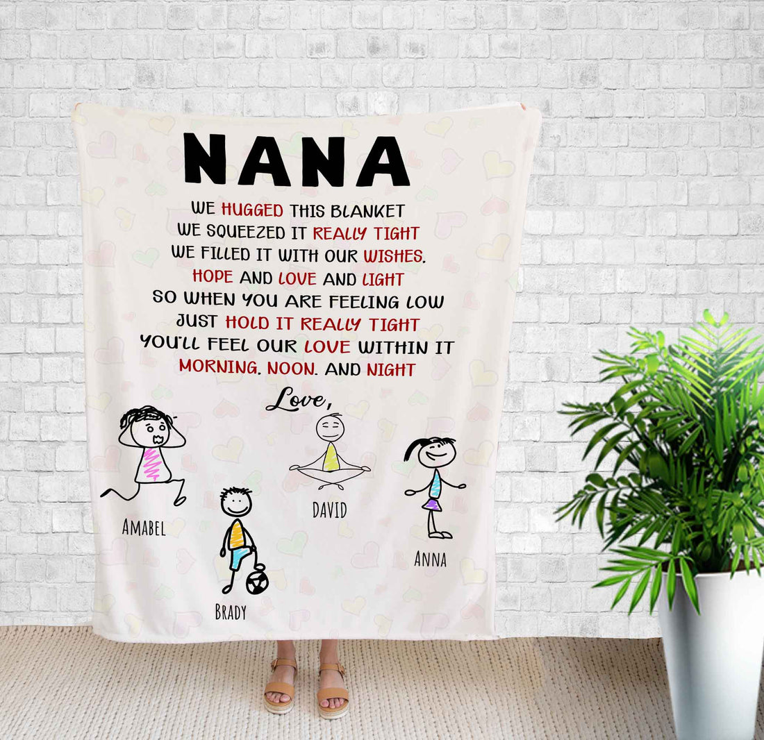 Blanket Customized, Nana We Hugged This Blanket, Grandma Gifts, Stick Figure, Decor For Bedroom, Birthday Gifts For Women, Throw Blanket
