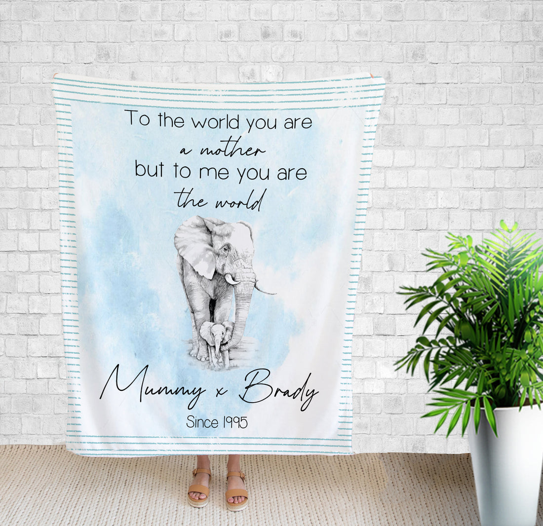 Blanket Customized, To the World You Are a Mother But To Your Family You Are the World Blanket, Mother And Son Quotes, Elephant Art, Fall Throw Blanket