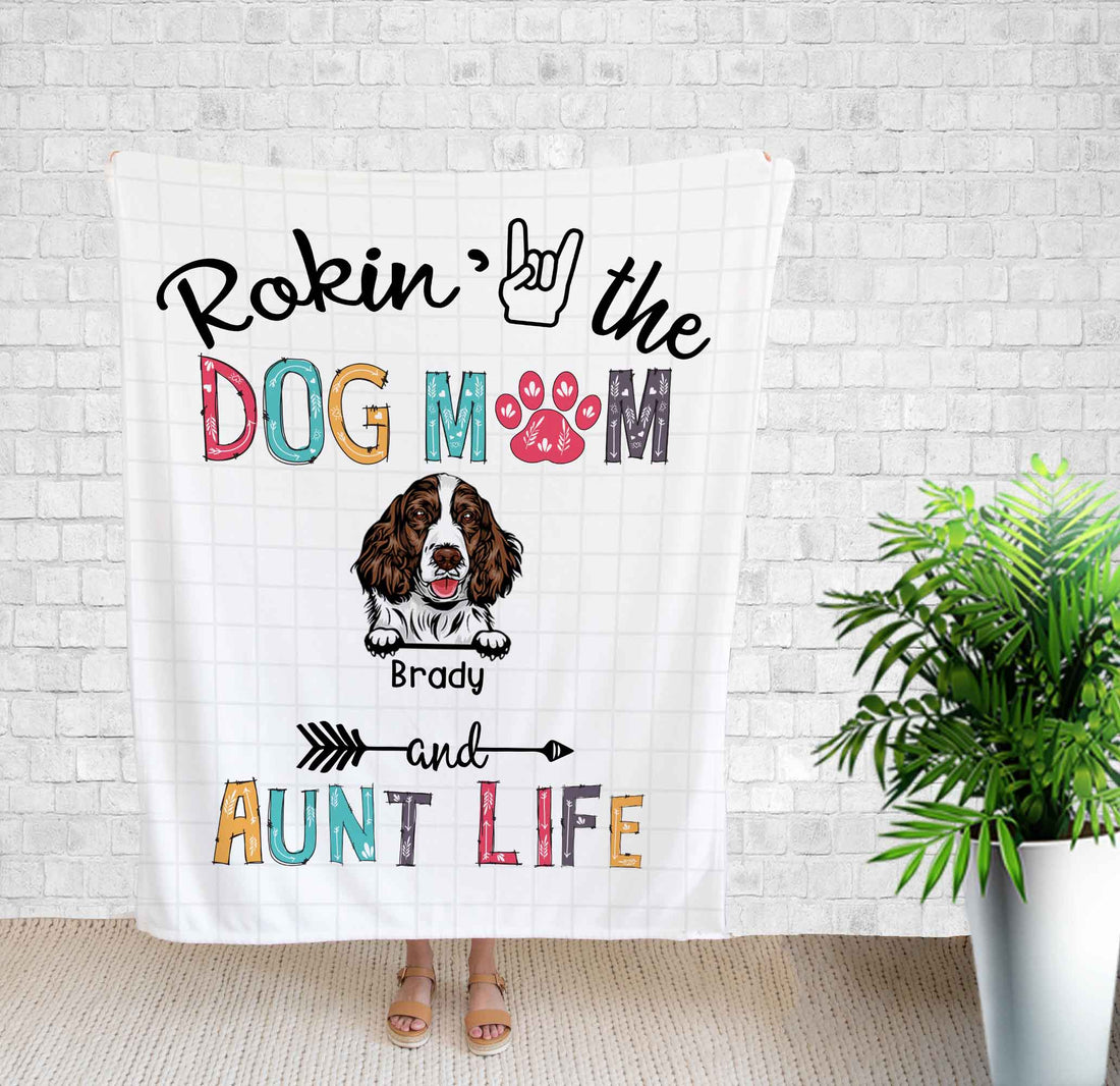 Blanket Customized, Rockin' the Dog Mom and Aunt Life Blanket, Gifts For Dog Mom, Dog Blanket, Gifts For Women, Throw Blanket