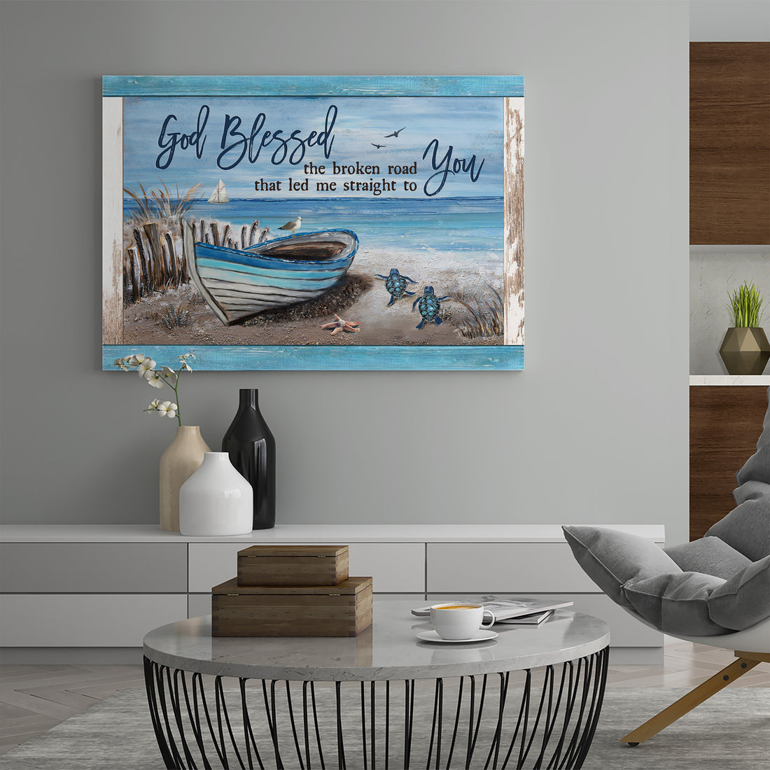 Customized Signs, God Blessed The Broken Road Poster, Beach View, Wedding Gifts, 1st Anniversary, Couple Gifts, Wall Art For Living Room