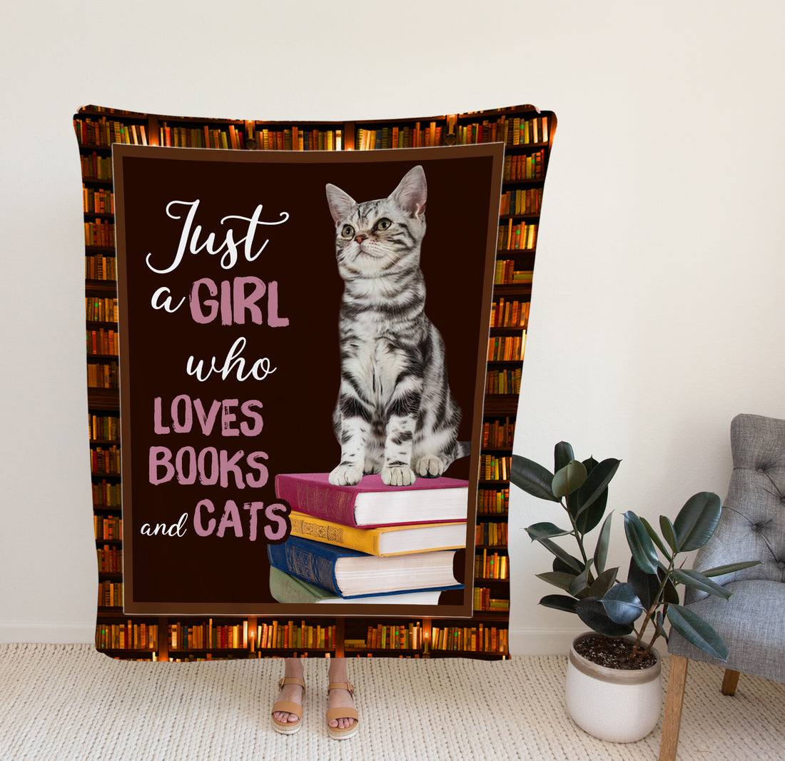 Blanket Design, Just A Girl Who Loves Books And Cats Blanket, Fangirl Book, Cat Lover, Pet Owner Gifts, Fall Throw Blanket