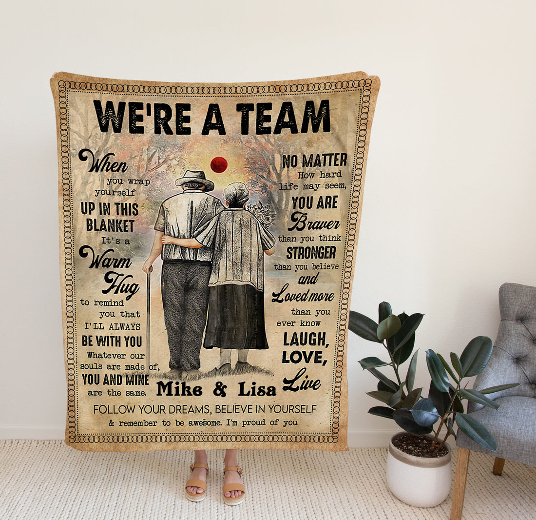 Custom We're A Team Blanket, Gift Ideas For Grandparents, Personalized Gift From Kids To Grandparent, Mother's Day Gift.