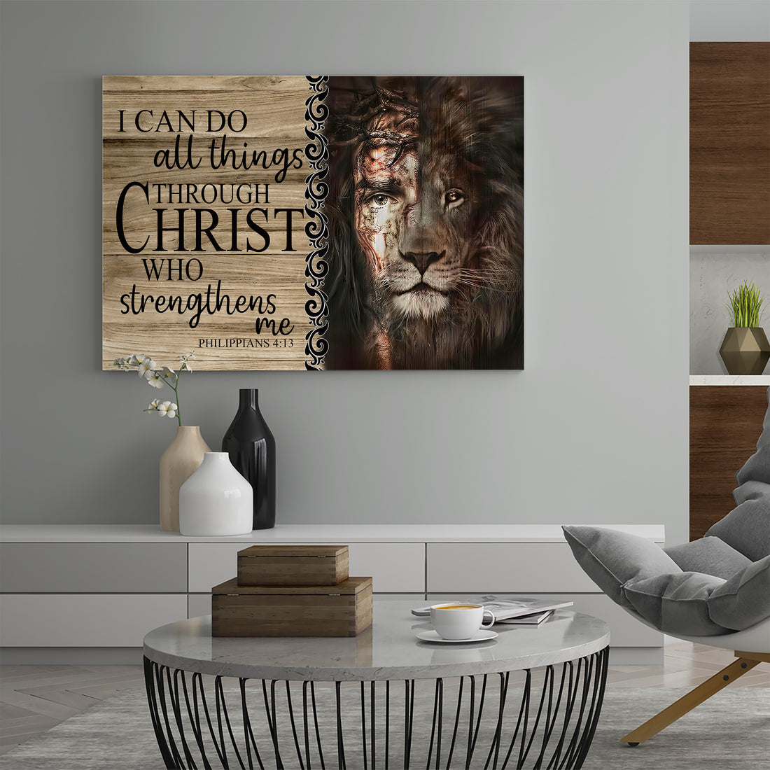 Canvas Prints, I Can Do All Things Through Christ Who Strengthens Me Poster, Jesus Christ, Inspirational Christian Quote, Lion Art, Home Decorations