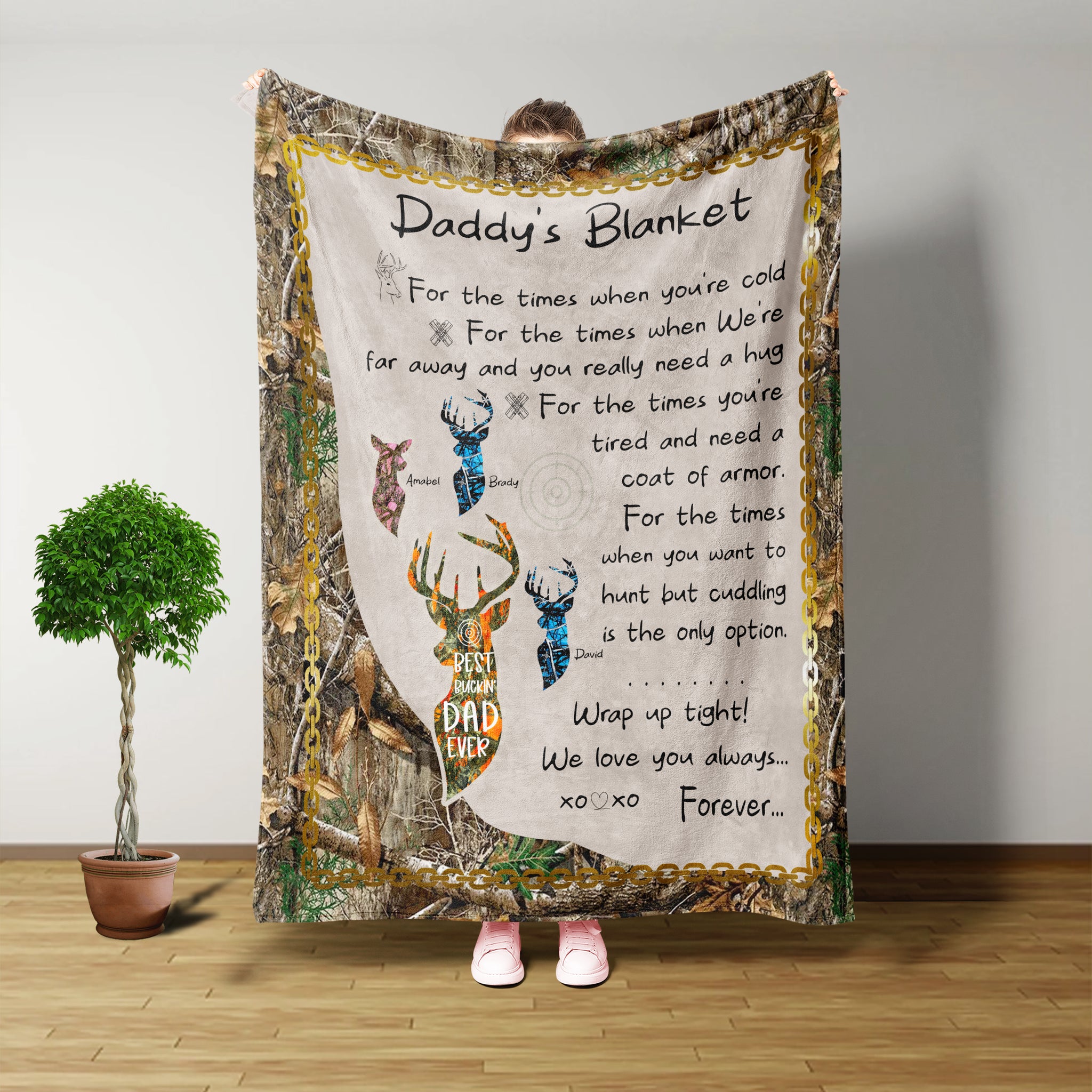 Blanket Customized, Daddy's Blanket, Custom Name, Deer Art, Deer Hunting, Dad Birthday Gift Ideas, Father's Day Gift, Fall Throw Blanket