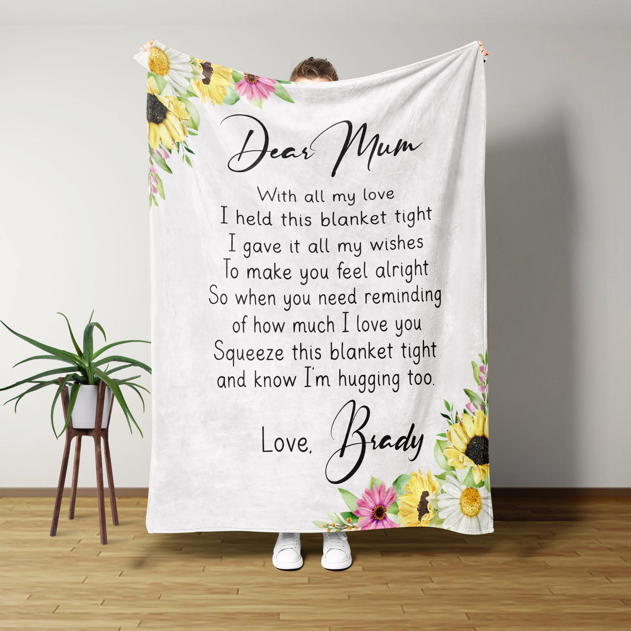 Custom Floral Blanket, Personalized Dear Mum With All My Love Blanket, Mother's Day Gift, Gift From Kids To Mother.