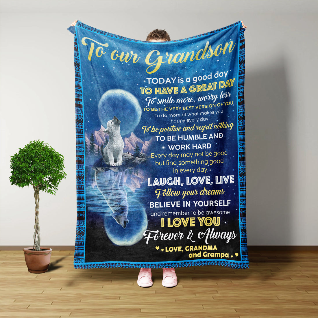 Blanket Customized, To Our Grandson Blanket, Grandson Gifts, Grandson And Grandma, Wolf Quotes, Wolf Art, Happy Birthday Grandson, Fall Throw Blanket