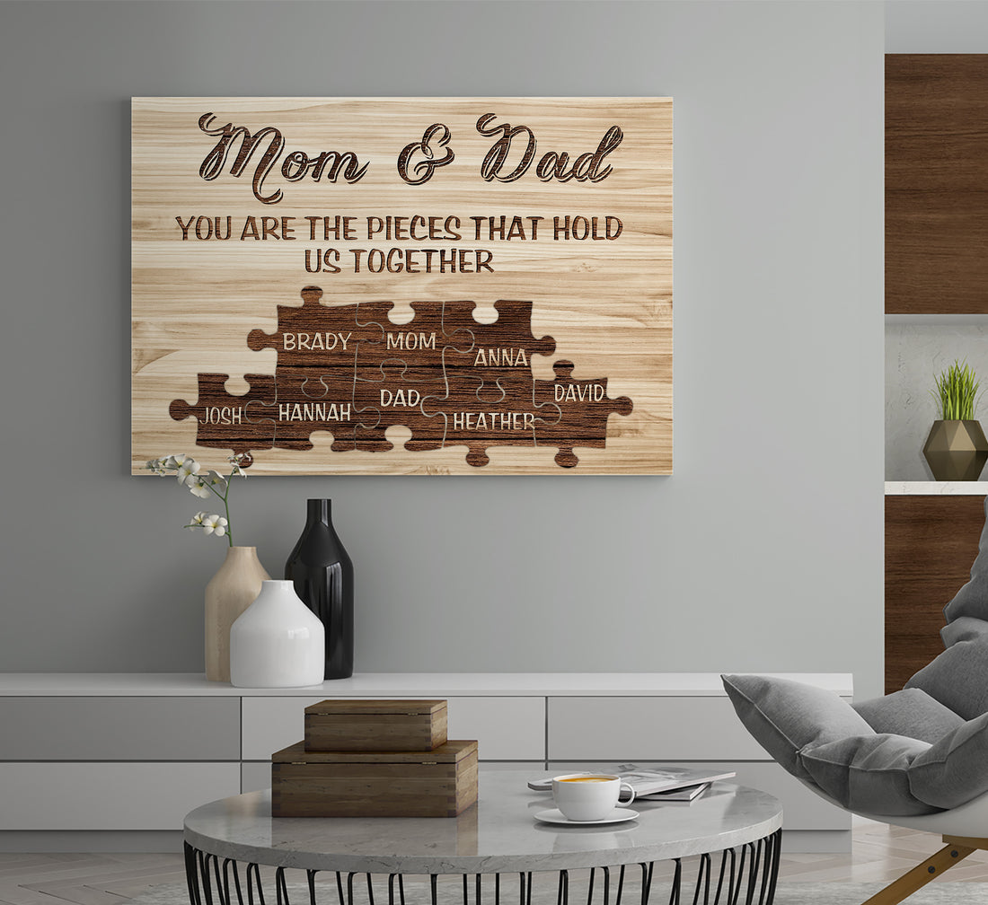 Poster Art, You Are The Pieces That Holds Us Together Sign, Custom Name, Puzzle, Mother's Day Gifts, Father's Day Gifts, Birthday Gifts, Home Decorations