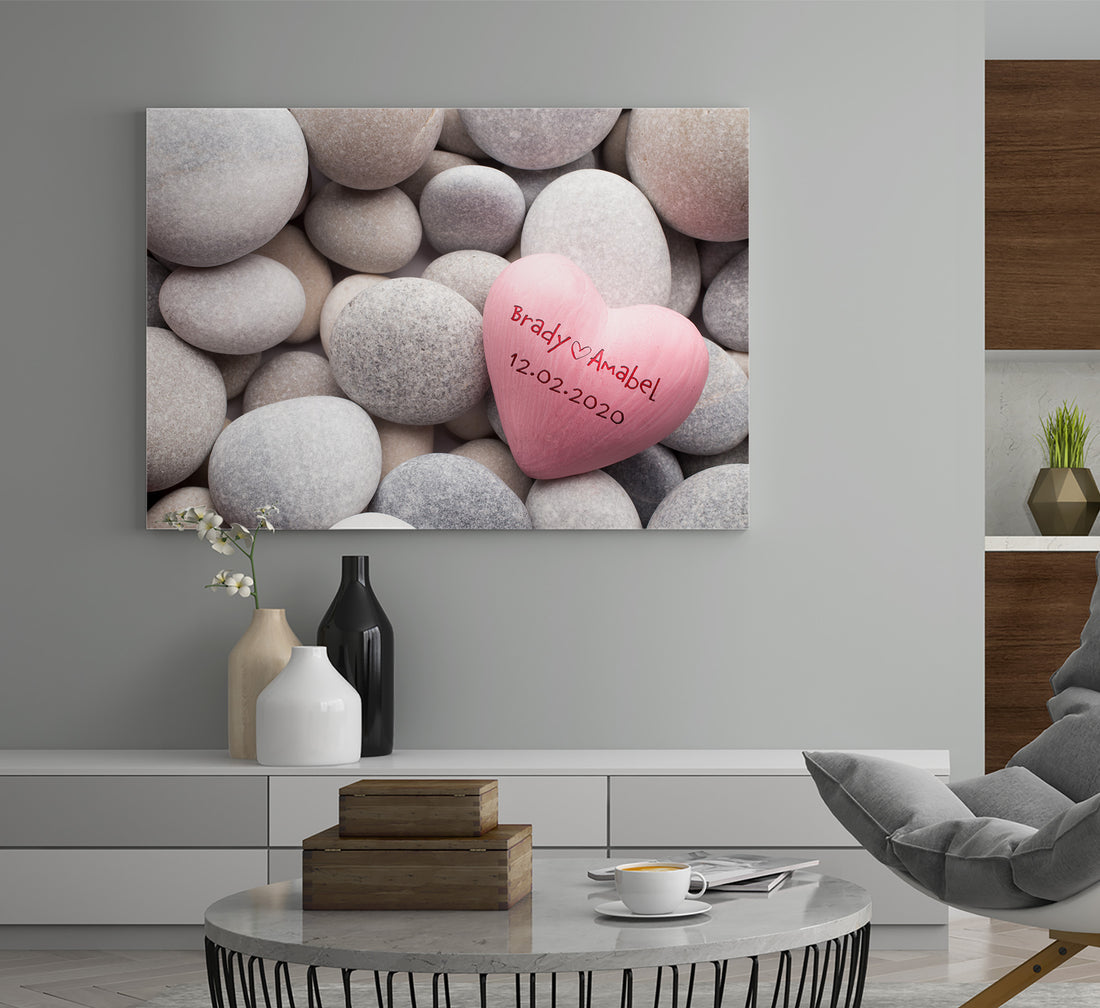 Canvas Wall Art, Stone Art, Pink Stone, Heart Stone, Couple Name, Gift Ideas, Wedding Gifts For Couple, Canvas Prints, Bedroom Decorations