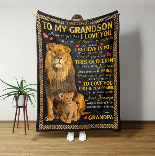 Custom Lion Blanket, Personalized To My Grandson Blanket, Gift Ideas For Grandchild, Lion's Lover Gift.