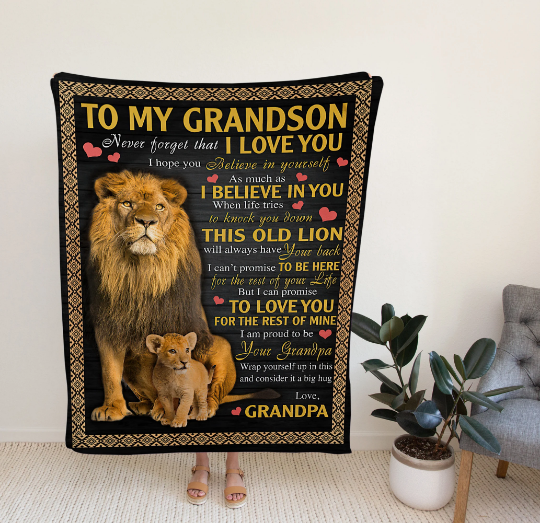 Custom Lion Blanket, Personalized To My Grandson Blanket, Gift Ideas For Grandchild, Lion's Lover Gift.