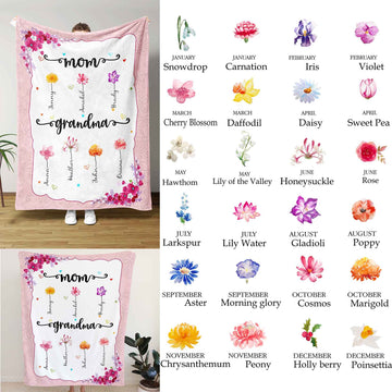 Blanket Customized, Month Flower, Custom Name, Gifts For Mom, Birthday Gifts For Women, Grandma Gift Christmas, Fall Throw Blanket